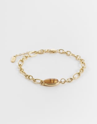 ASOS DESIGN - Bracelet en acier inoxydable résistant à l'eau avec pierre ail-de-tigre ovale - Doré