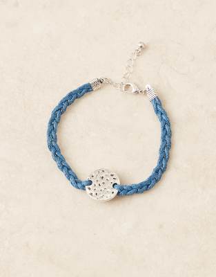 ASOS DESIGN - Bracelet en cuir tressé avec pièce martelée - Bleu