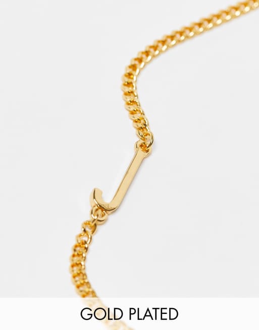 ASOS DESIGN - Bracelet en plaqué or 14 carats avec initiale J