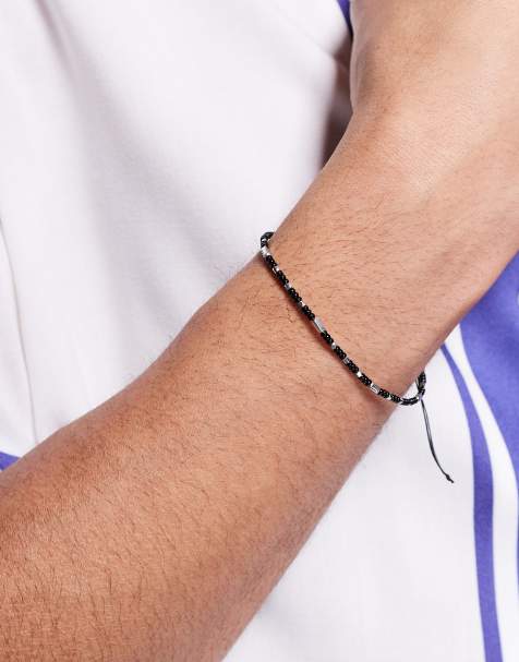 ASOS DESIGN - Bracelet en tissu avec perles métalliques - Noir - view 1