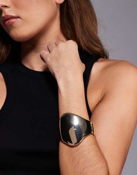 ASOS DESIGN - Bracelet jonc à grand détail abstrait - Doré - view 1