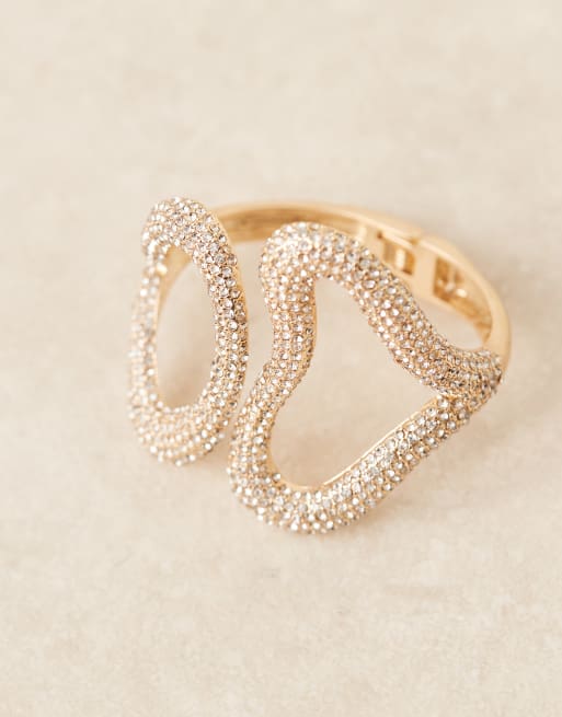 ASOS DESIGN - Bracelet jonc avec pierres fantaisie abstraites - Doré, 2 de 3