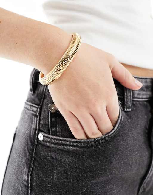 ASOS DESIGN - Bracelet jonc effet stretch vintage - Doré