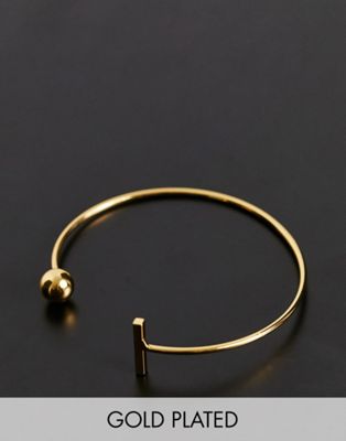 ASOS DESIGN - Bracelet jonc en plaqué or 14 carats avec barre et boule