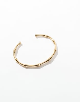 ASOS DESIGN - Bracelet jonc en plaqué or 14 carats style bambou-Doré