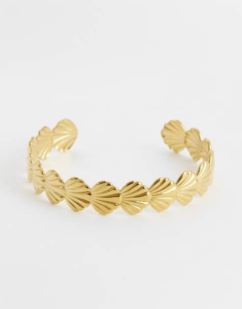 ASOS DESIGN - Bracelet jonc façon coquillages en acier inoxydable étanche - Doré - view 1