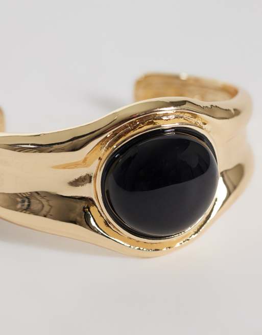ASOS DESIGN bracelet jonc finition dorée avec pierre noire sertie, 2 de 3