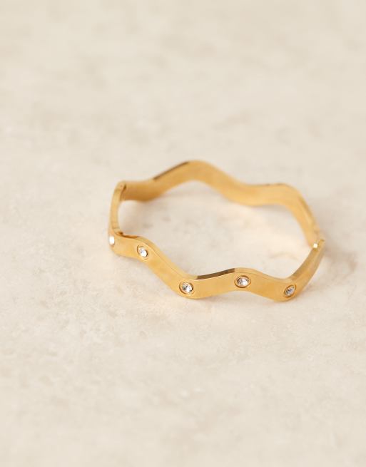ASOS DESIGN - Bracelet jonc ondulé en acier inoxydable résistant à l'eau avec ornements - Doré, 2 de 3
