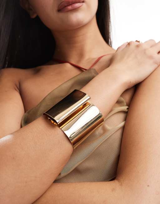 ASOS DESIGN - Bracelet manchette avec détail à rabat - Doré