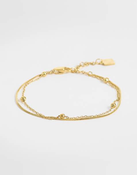 ASOS DESIGN bracelet multi-rangs en acier inoxydable imperméable avec double chaîne doré - view 1