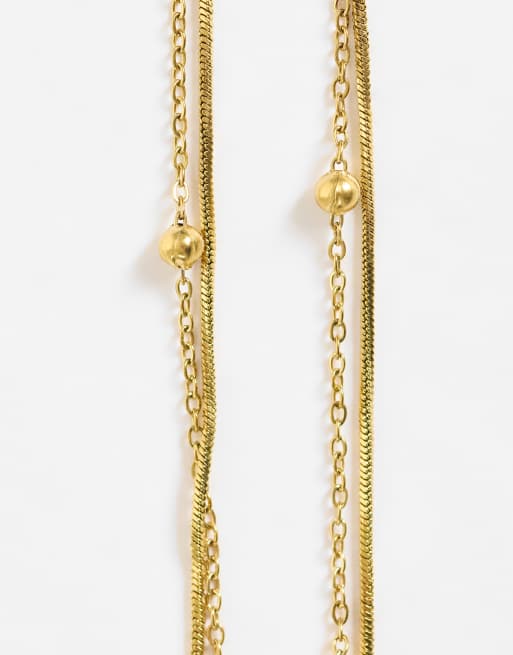 ASOS DESIGN bracelet multi-rangs en acier inoxydable imperméable avec double chaîne doré, 2 de 3