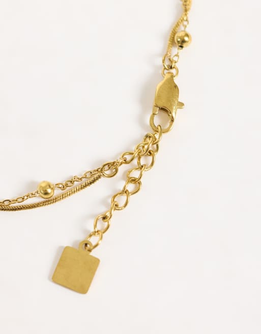 ASOS DESIGN bracelet multi-rangs en acier inoxydable imperméable avec double chaîne doré, 3 de 3