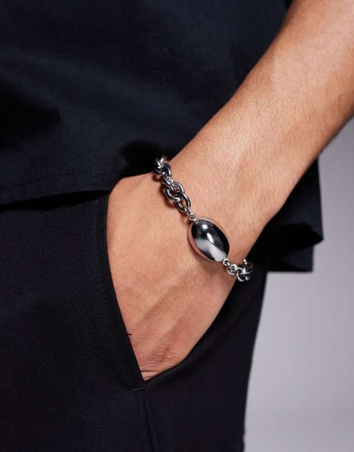 ASOS DESIGN - Bracelet oversize en acier inoxydable résistant à l'eau avec pendentif ovale - Argenté