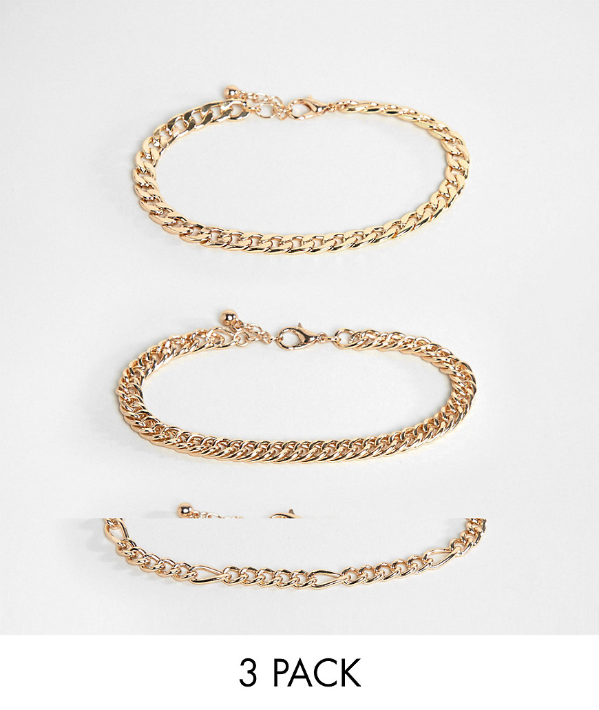 ASOS DESIGN bracelet pack with vintage style chains in gold tone