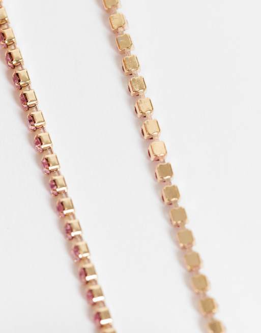 ASOS DESIGN - Bracelet stretch à cristaux roses - Doré, 2 de 4