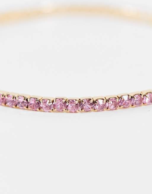 ASOS DESIGN - Bracelet stretch à cristaux roses - Doré, 3 de 4