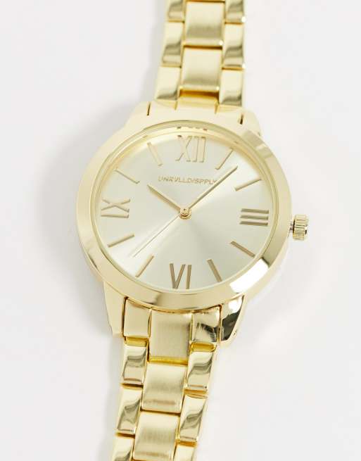 ASOS DESIGN bracelet watch in gold tone