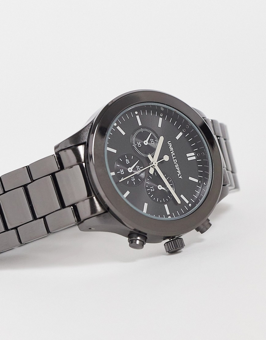 ASOS DESIGN bracelet watch in gunmetal-Silver
