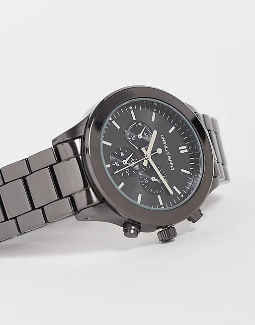 ASOS DESIGN bracelet watch in gunmetal