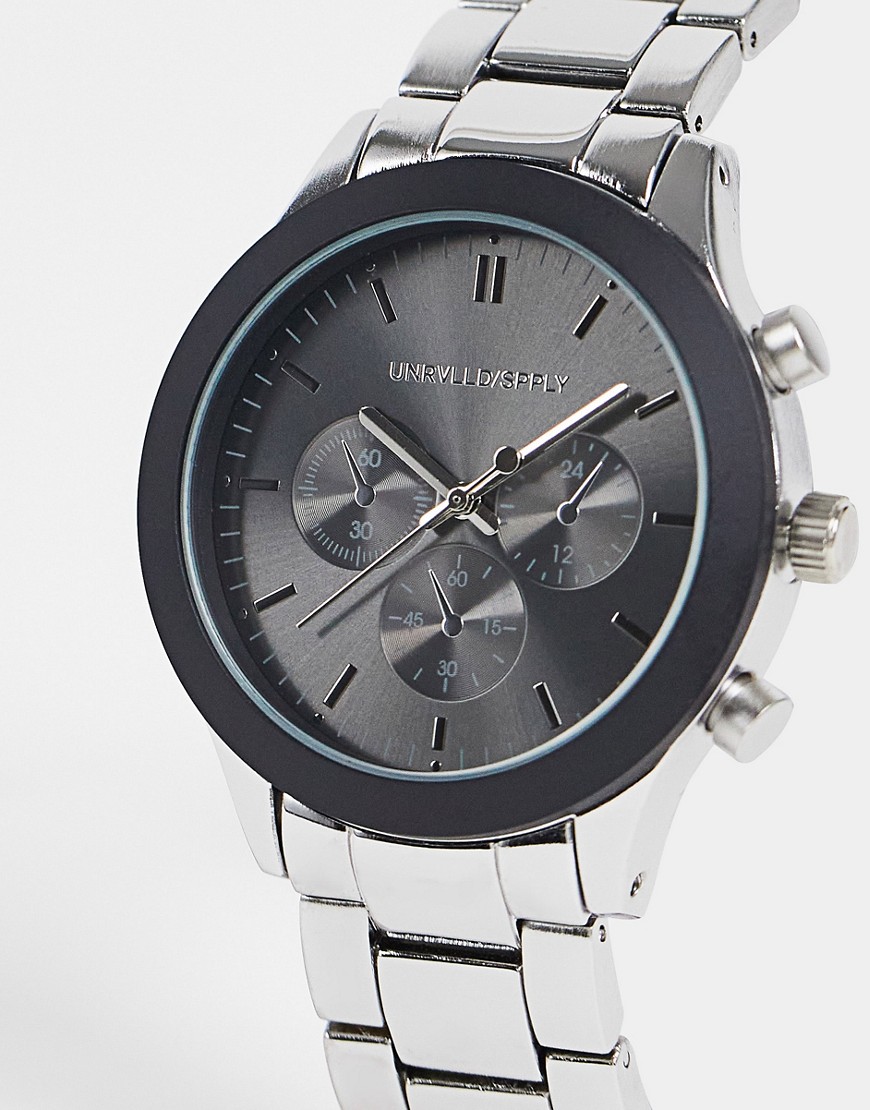 ASOS DESIGN bracelet watch with black detail in silver tone