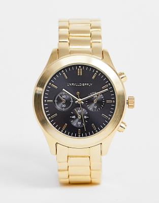 ASOS DESIGN bracelet watch with black dial in gold tone - ASOS Price Checker