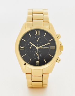 ASOS DESIGN bracelet watch with black face in gold tone