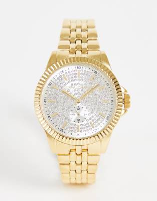 ASOS DESIGN bracelet watch with crystal face detail in gold tone - ASOS Price Checker