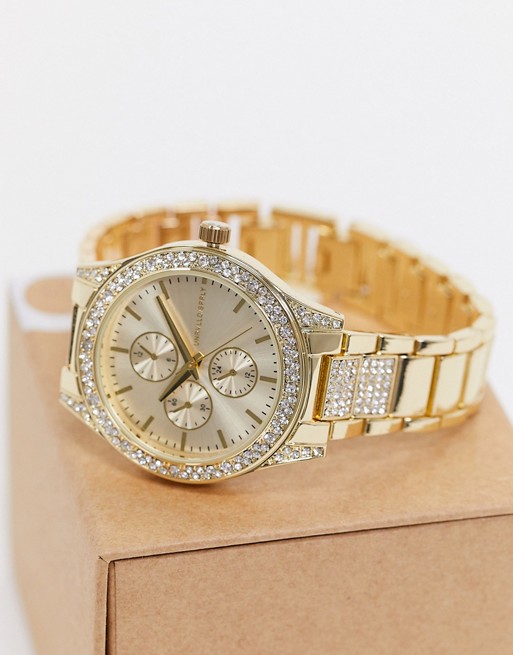 ASOS DESIGN bracelet watch with crystals in gold tone