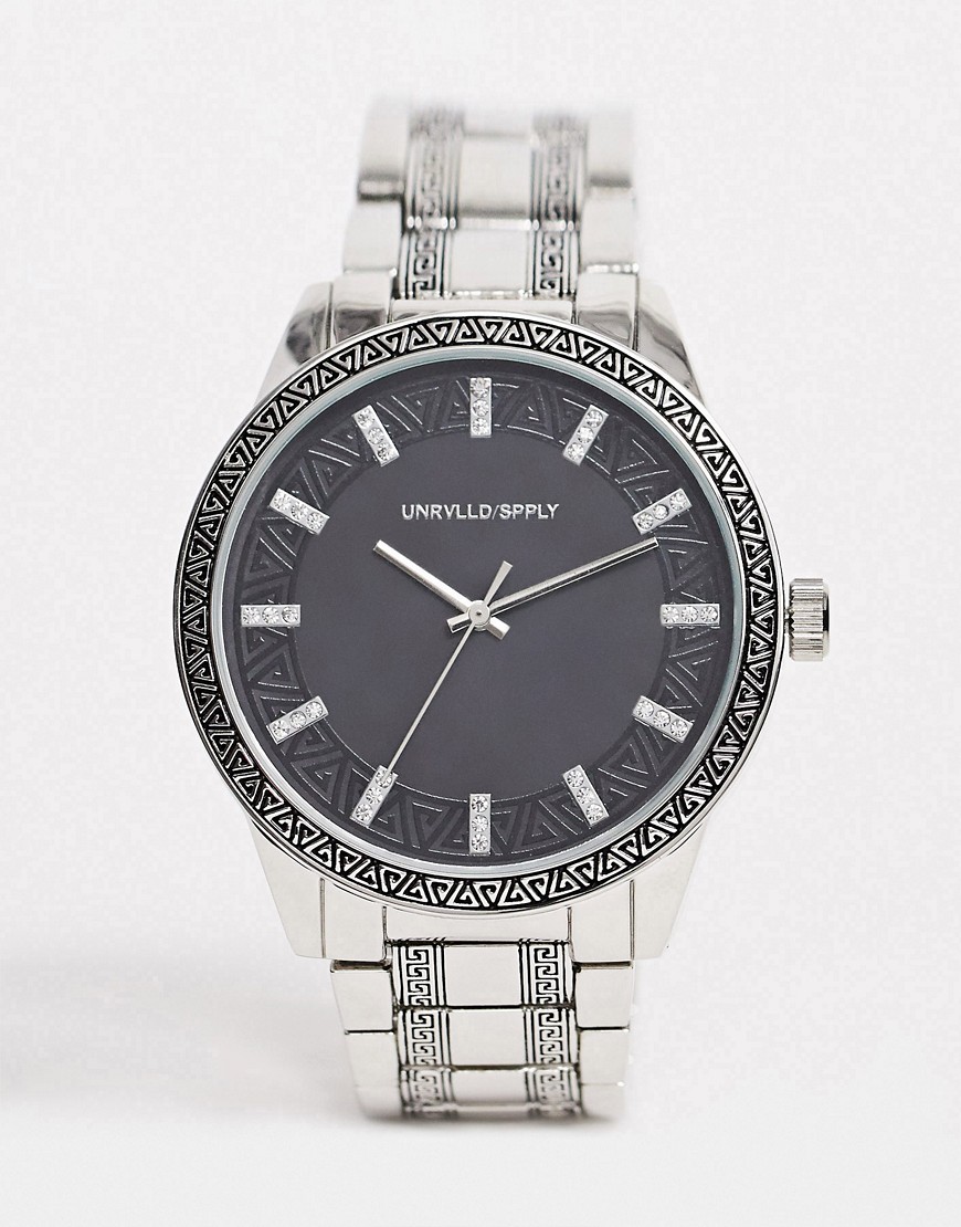 ASOS DESIGN bracelet watch with emboss detail in silver tone