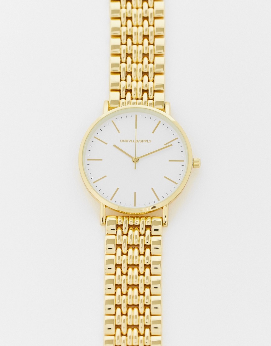ASOS DESIGN bracelet watch with gold face in gold tone