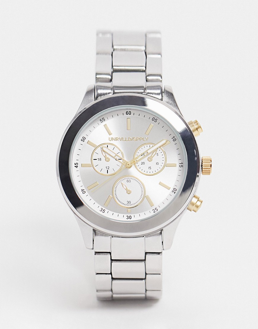ASOS DESIGN bracelet watch with gold highlights in silver tone