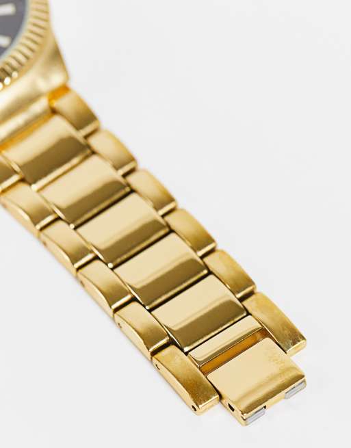 ASOS DESIGN bracelet watch with textured detail in gold tone, 2 of 4