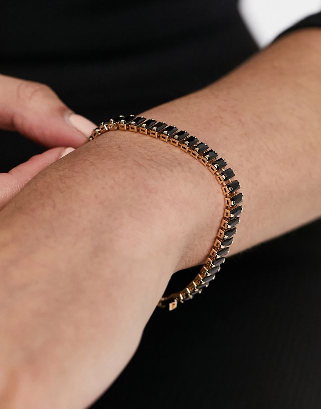 ASOS DESIGN bracelet with black cubic zirconia crystals in gold tone