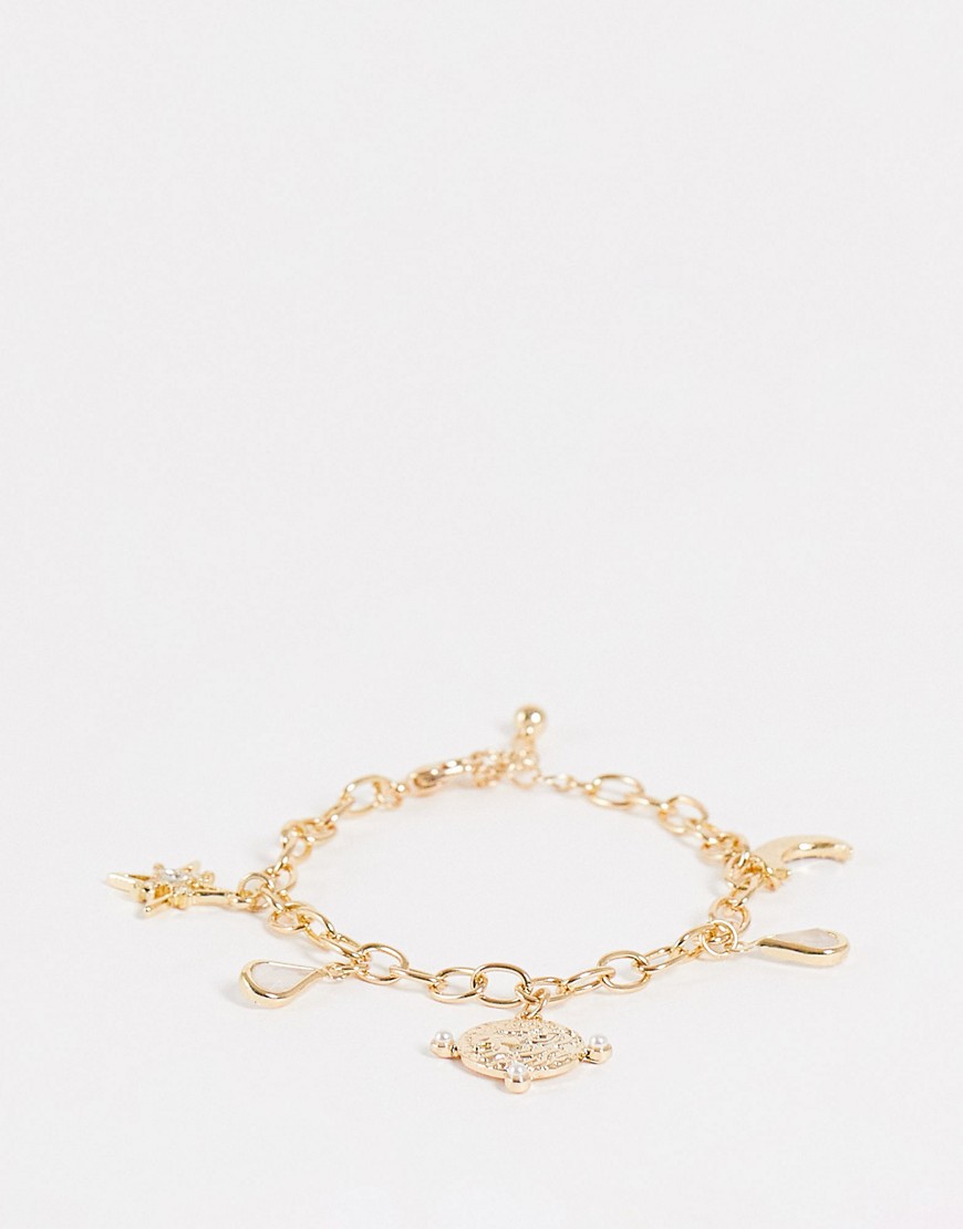 ASOS DESIGN bracelet with celestial charms in gold tone