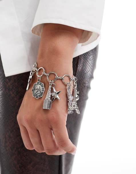 ASOS DESIGN bracelet with eclectic charm details in silver tone - view 1