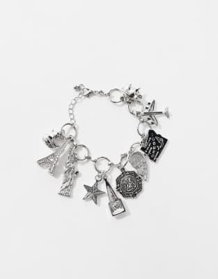 Asos Design Bracelet With Eclectic Charm Details In Silver