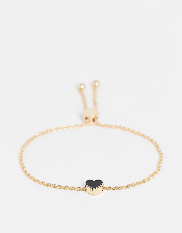 ASOS DESIGN bracelet with enamel heart charm in gold tone