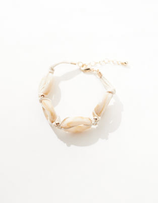 ASOS DESIGN BRACELET WITH FAUX SHELL AND GOLD BEAD DESIGN 