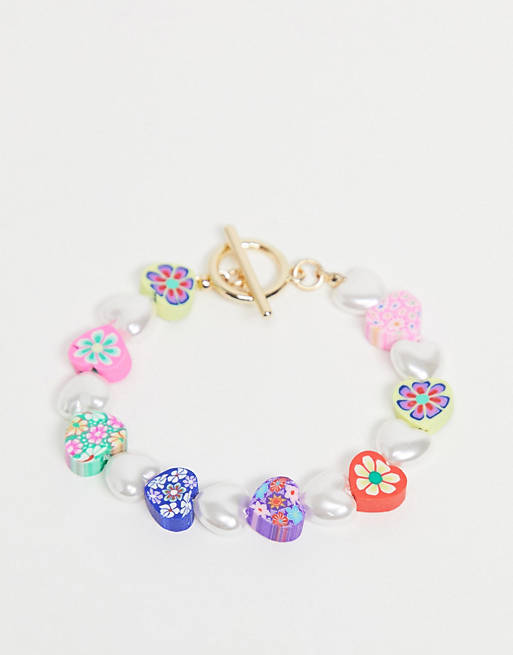 ASOS DESIGN bracelet with flower beads in multi