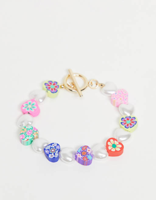 ASOS DESIGN bracelet with flower beads in multi ASOS