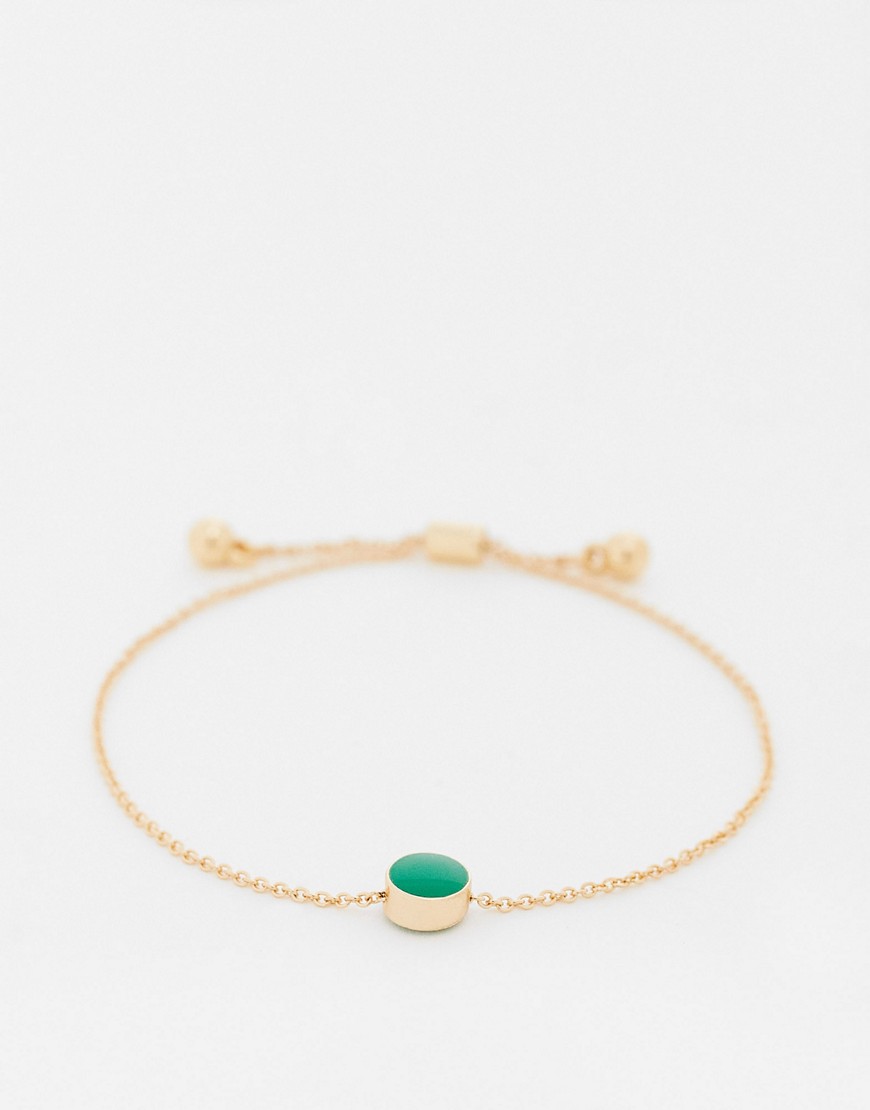 Asos Design Bracelet With Green Enamel Circle Charm In Gold Tone