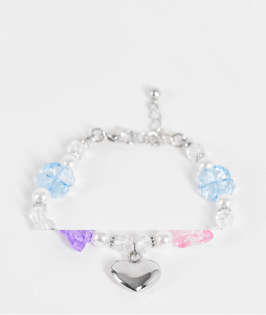 ASOS DESIGN bracelet with mixed beads and metal charms in silver tone-Multi