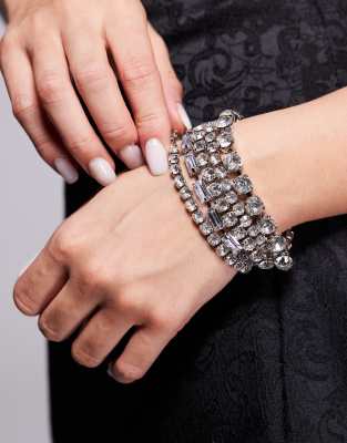 ASOS DESIGN bracelet with multi crystal detail in silver tone