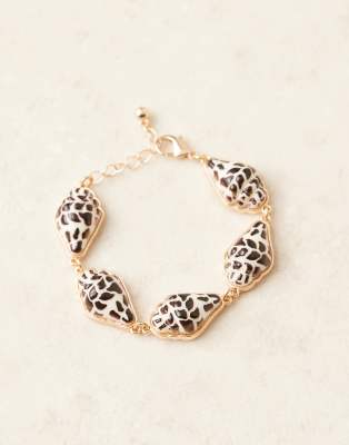 Asos Design Bracelet With Painted Faux Shell Charms In Gold