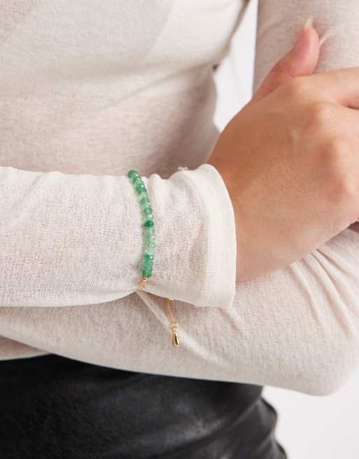 ASOS DESIGN bracelet with semi-precious green stones and toggle in gift bag