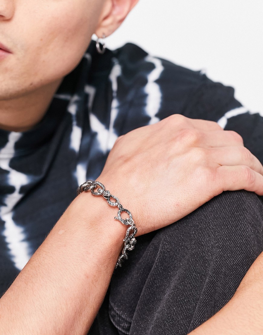 ASOS DESIGN bracelet with snake links in gunmetal-Silver
