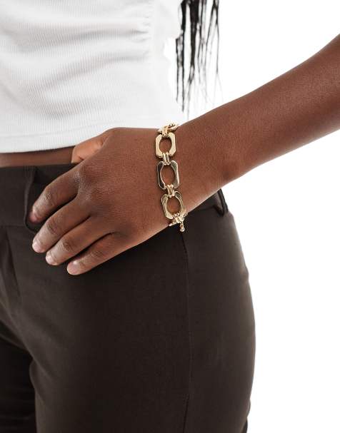 ASOS DESIGN bracelet with square chain links in gold tone - view 1