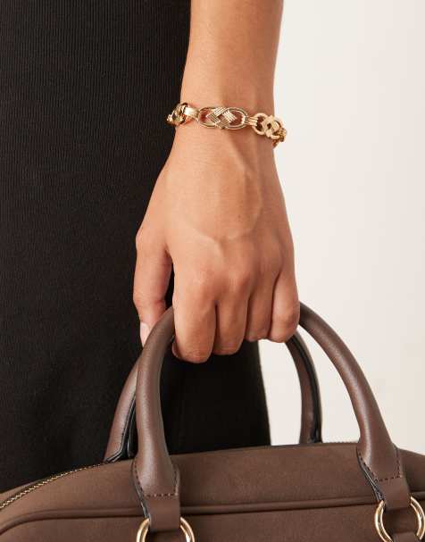 ASOS DESIGN bracelet with vintage-style chain in gold tone - view 1