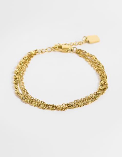 ASOS DESIGN bracelets multi-rangs en acier inoxydable imperméables ton or - view 1