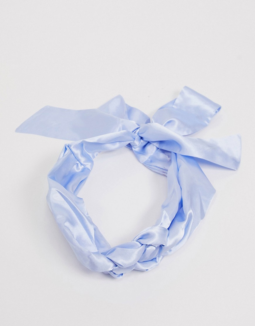 Asos Design Braid Front Detail Headscarf In Powder Blue-blues